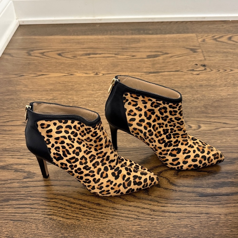 Adrienne Vittadini Leopard and Black Heeled Boots